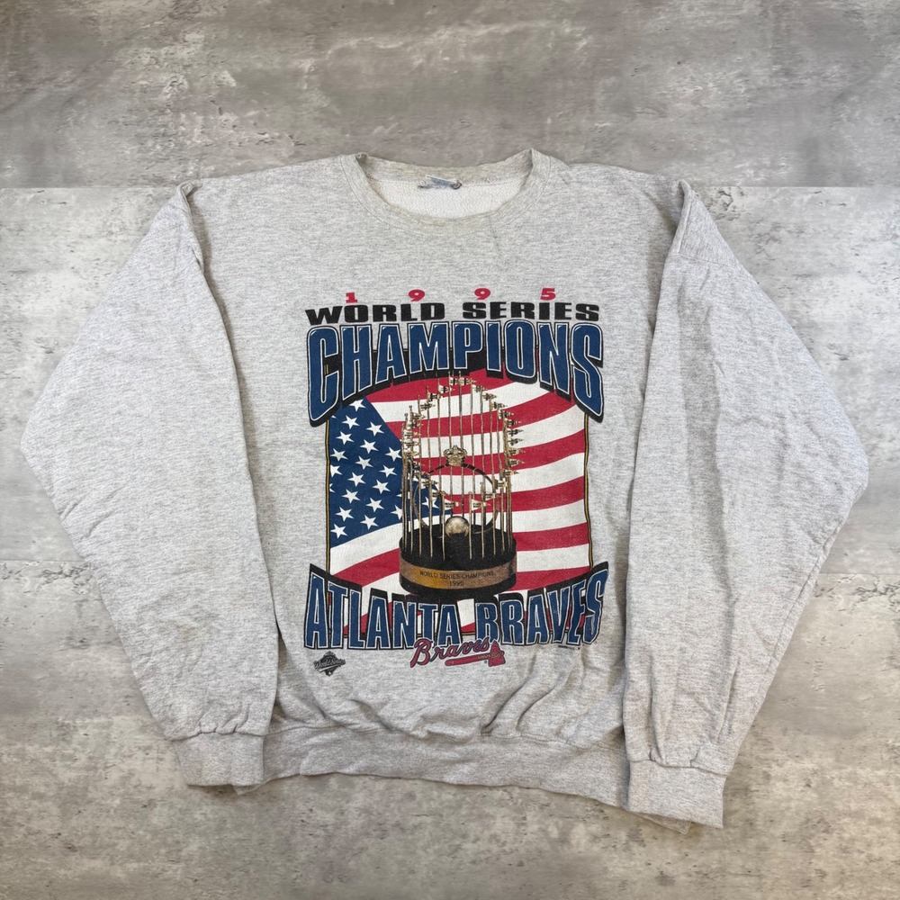 Vintage 1995 Atlanta Braves World Series Champions Starter Sweatshirt Gray XL